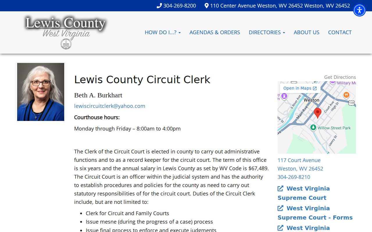 Lewis County court docket Circuit Clerk contact listing