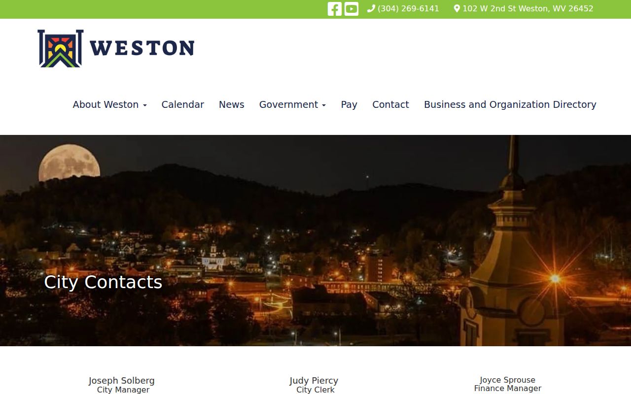 Official Weston City Hall contact page